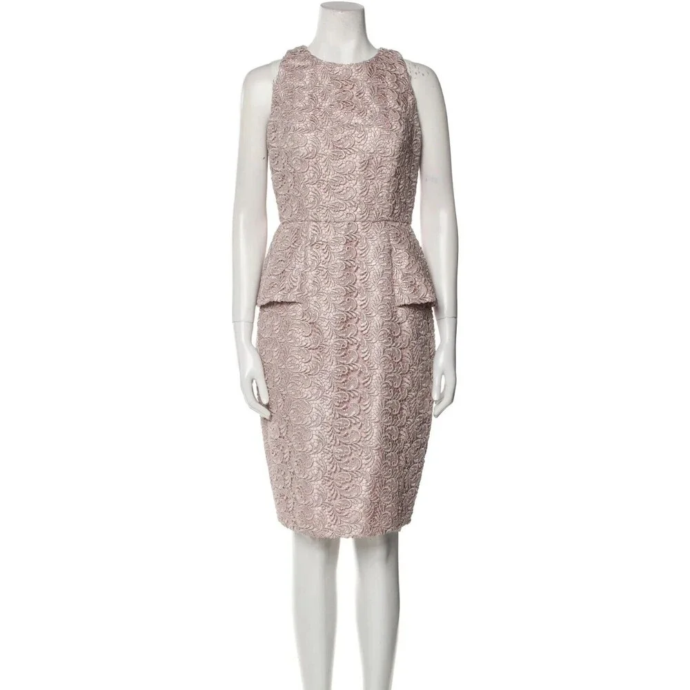 Carmen Marc Valvo Lace Sheath Dress Womens 4 Pink Lined Embroidered Back  Zip NWT